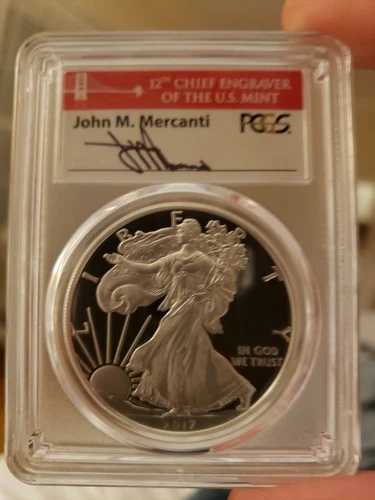 2017-S 1ドル プルーフ シルバー イーグル PCGS PR70DCAM FDOI お祝いセット メルカンティ