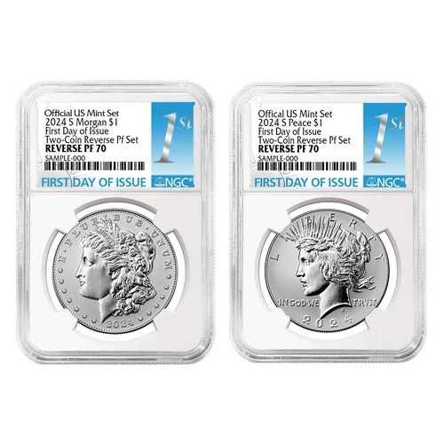 2024-S リバースプルーフ $1 モルガン＆ピース シルバードル 2枚セット NGC PF70 FDI