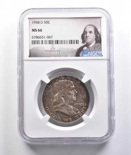 1958-D フランクリン ハーフダラー MS66 NGC 美しいミントセットトーン *6770