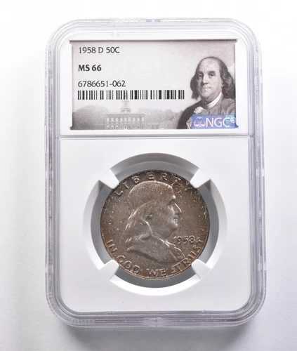 1958-D フランクリン ハーフダラー MS66 NGC 美しいミントセットトーン *6769