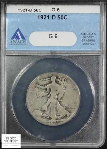1921年 D ウォーキング・リバティ シルバー ハーフドル 50セント ANACS G 06