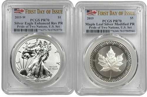 2019 W シルバー プライド・オブ・ツー・ネーションズ 2枚セット PCGS PR 70 FDOI 国旗ラベル