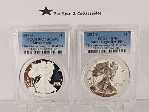 2012-S PCGS シルバーイーグル PR70 REV PF & PR70DCAM 75周年記念 SF ミントセット