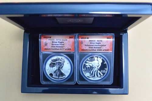 2013-W シルバーイーグル 2枚セット ANACS EU70/RP70 エンハンスド/リバース ファーストリリース