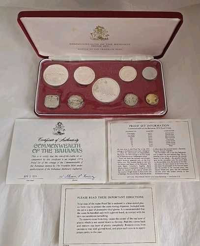 1974年プルーフセット。バハマ連邦の硬貨。