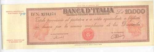 イタリア リラ Rep MEDUSA banconota 10000 リラ TITOLO PROVVISORIO - 6 セット 1949 Spl+