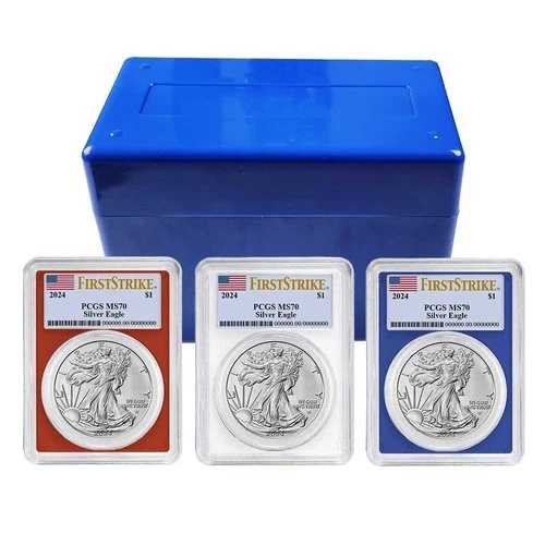 2024年 1ドル アメリカン シルバー イーグル 3枚セット PCGS MS70 FS 旗ラベル 赤 白 青|WORLD RESOURCE【QUEEN店】
