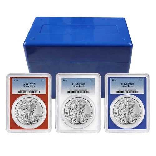 2024年 1ドル アメリカン シルバー イーグル 3枚セット PCGS MS70 ブルーラベル レッド ホワイト ブルー｜WORLD RESOURCE【QUEEN店】