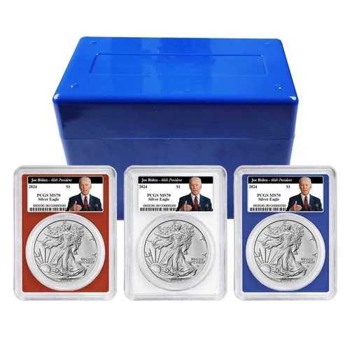 2024年 1ドル アメリカン シルバー イーグル 3枚セット PCGS MS70 バイデン 第46代大統領 ラベル レッド|WORLD RESOURCE【QUEEN店】