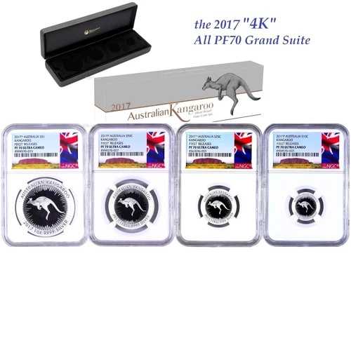 2017年 オーストラリア レッドカンガルー シルバー プルーフ コイン 4枚セット NGC PF70 1 1/2 1/4 1/10オンス FR｜WORLD RESOURCE【QUEEN店】