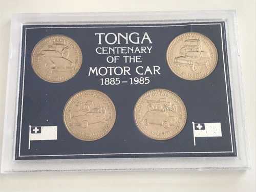 1985 トンガ 50 セニティ 4 コイン モーター カー セット 非常に珍しい