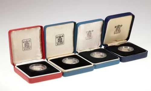 1984-1987年 イギリス 1ポンド銀貨 プルーフまたはピエフォートコイン 4枚セット