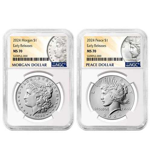 2024年 1ドル モルガン＆ピース銀貨 2枚セット NGC MS70 ER モルガン＆ピース｜WORLD RESOURCE【QUEEN店】 75,020円