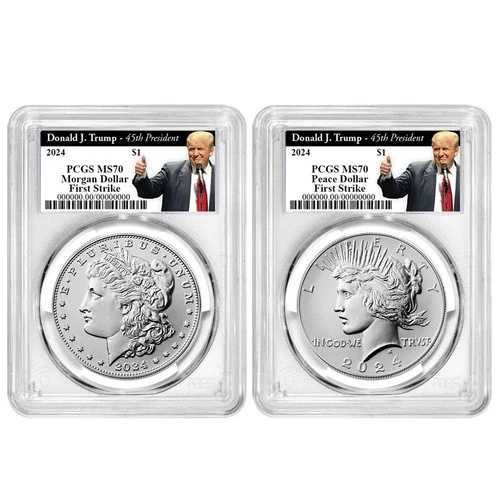 2024年 1ドル モルガン＆ピース シルバードル 2枚セット PCGS MS70 FS トランプ45周年記念