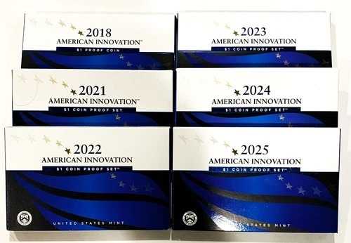アメリカン・イノベーション $1-S プルーフセット 2018、2021-2025。6セット、品質証明書、箱付き｜WORLD RESOURCE【QUEEN店】