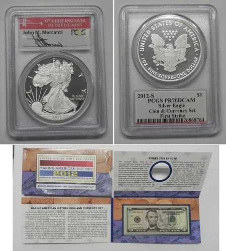 2012 S Mercanti サイン入りシルバーイーグルドル PCGS PR70DCAM 通貨セット付き #8764｜WORLD RESOURCE【QUEEN店】