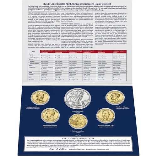 2セット 2013 W US MINTセット UNC シルバードル、ネイティブアメリカン ゴールデン 4大統領