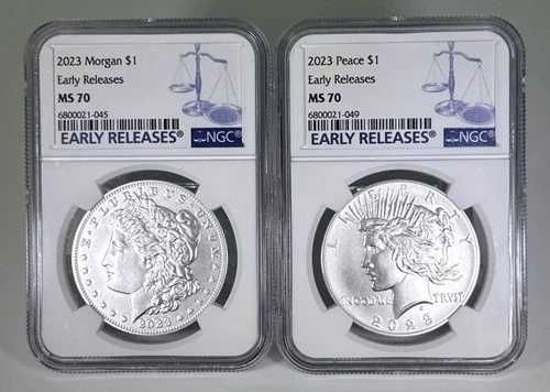 2023年 1ドル モルガン＆ピースドル 2枚セット NGC MS70 早期リリース ブルーラベル