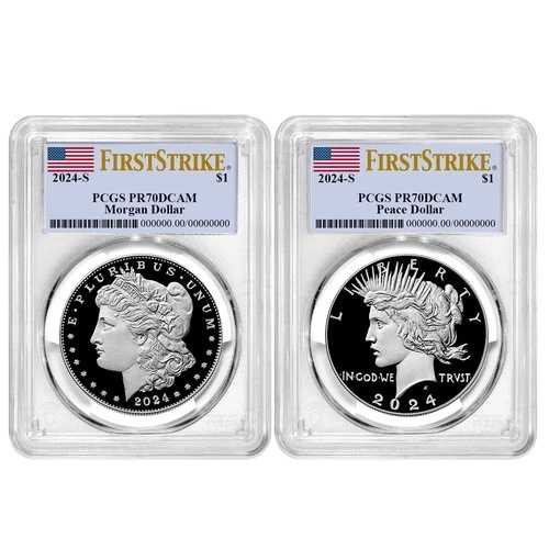2024-S 1ドル プルーフ モルガン＆ピース シルバードル 2枚セット PCGS PR70DCAM FS フラッグ