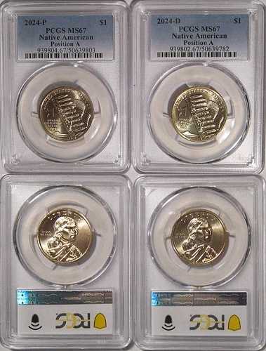 2024年 P&D ネイティブアメリカン サカガウィア ドル 2枚セット $1 PCGS MS67 ポジションA