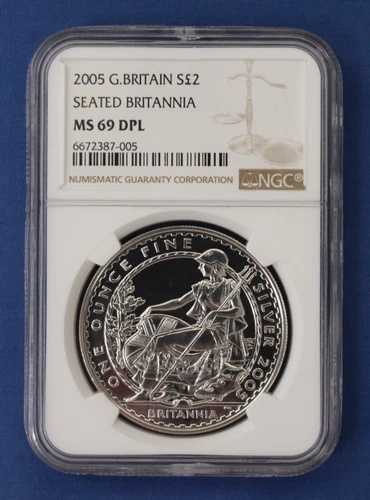 2005年 ロイヤルミント 1オンス シルバー ブリタニア 2ポンド コイン NGC グレード MS69 DPL