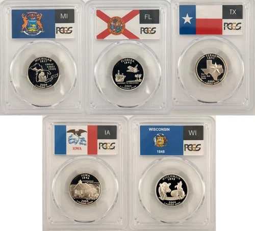 2004年 S ステート プルーフ シルバー PCGS 70 5枚入りクォーターコインセット