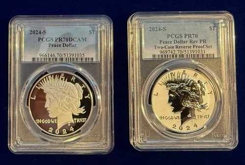 米国 2024-S 1ドル 平和記念銀貨 プルーフセット PCGS 認定 PR70 & PR70-DCAM