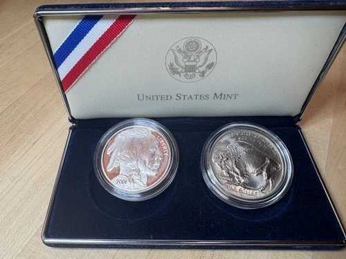 2001 年スミソニアン アメリカン バッファロー記念銀貨セット (箱 + COA 付き)