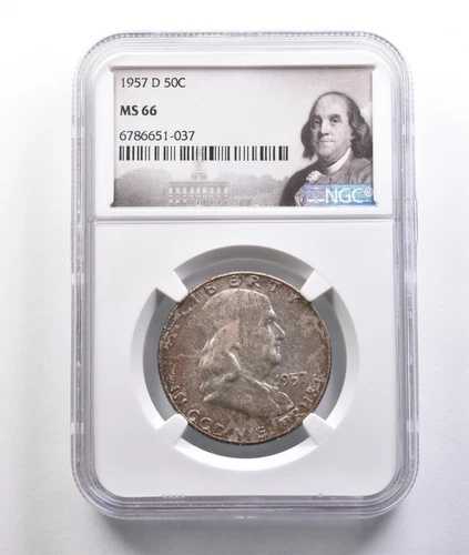 1957-D フランクリン ハーフダラー MS66 NGC 美しいミントセットトーン *6772
