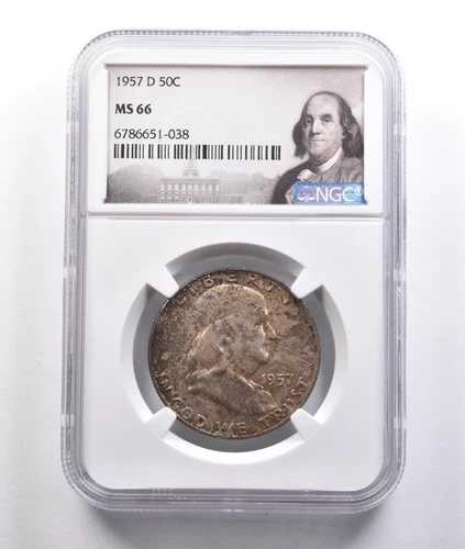 1957-D フランクリン ハーフダラー MS66 NGC 美しいミントセットトーン *6764