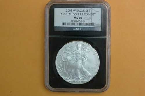 2008年 W バーニッシュド シルバー イーグル NGC MS70 年次ドル UNC セットラベル