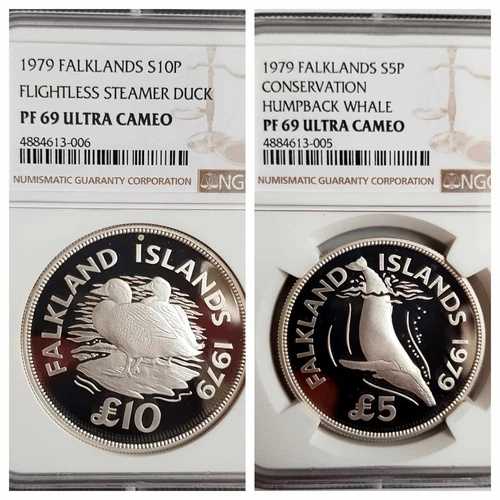 フォークランド諸島 1979年 保存シリーズ プルーフセット ?5 & ?10 NGC PF69 UC