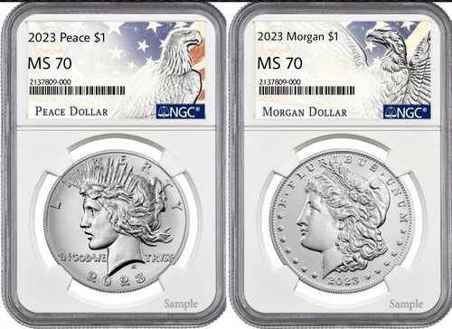 2023 P モーガン＆ピース シルバードル NGC MS70 2枚セット コイン「未使用」
