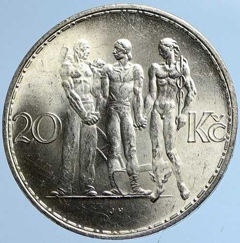 1934年 チェコスロバキア 産業 農業 ビジネス 銀貨 20コルナ i112900