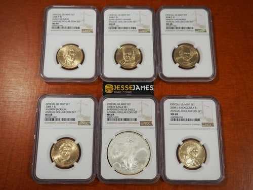 2008年 年次ドル 6枚コインセット MS68 光沢シルバーイーグル付き NGC MS69 78,045円