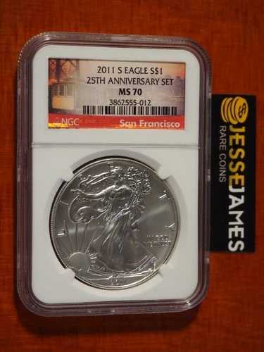 2011 S シルバーイーグル NGC MS70 25周年記念セット トロリーカーラベル