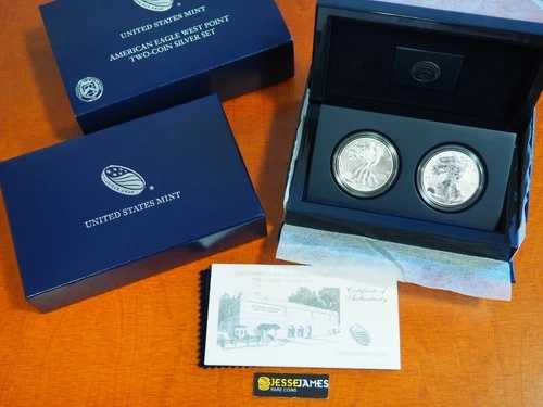 2013年 W リバースプルーフ＆エンハンスドシルバーイーグル 2枚セット ウエストポイント 箱/COA付き 78,045円