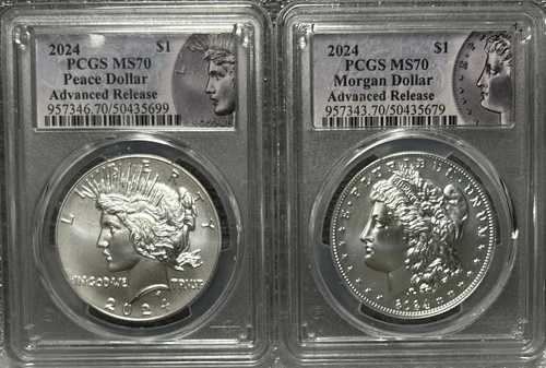 2024年 モルガン＆ピース ドル 2枚セット PCGS MS70 アドバンスリリース BOX6