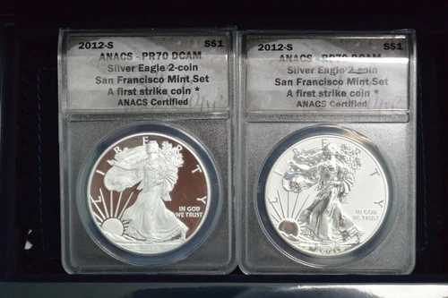 2012年 アメリカンシルバー 2枚セット ANACS リバース/プルーフ RP70/PR70 BOX/COA付き FS