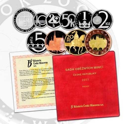 チェコ共和国 2003 プルーフ セット (シルバー メダル、オリジナル パッケージ、COA 付き) 希少!