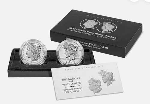 2023年 $1 S リバース プルーフ シルバー ピース＆モーガン ドル 箱/COA付き 2枚セット