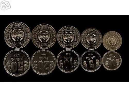 ラオス 1 5 10 20 50 KIP KM-37 38 39 40 41 1985 完全 UNC 5 コインセット ラオスのお金