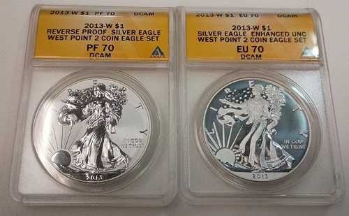 2013 W リバース プルーフ シルバー イーグル ANACS PF70 & エンハンスド EU70 2 コイン DCAM セット