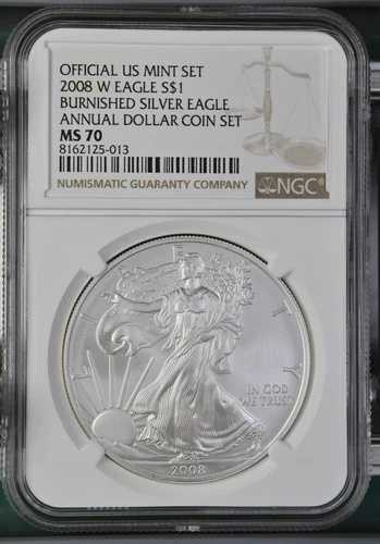 2008年 Wイーグル S$1 バーニッシュドシルバーイーグル アニュアルドルコインセット NGC MS 70