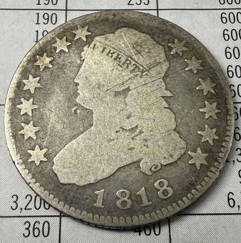 1818年製 キャップドバストクォーター - 状態良好 - 希少な初期型 - 25セント US 90%タイプコイン