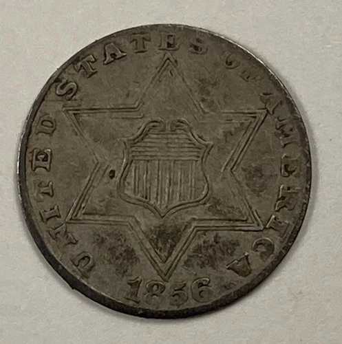 1856年製タイプ2銀貨3セント .03。シャープEF。