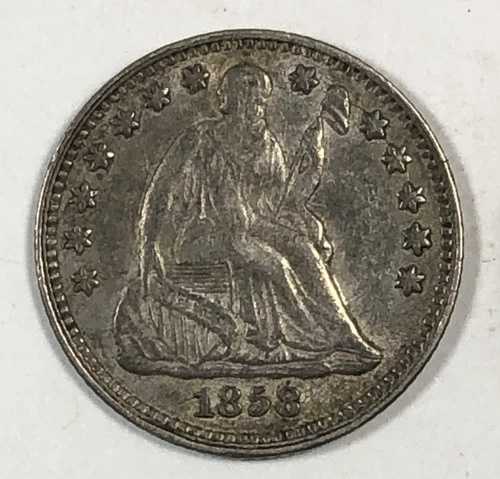 1858年製 シーティング・リバティ・ハーフダイム。0.05ドル。ほぼ未使用。光沢良好。オリジナル。 55,440円
