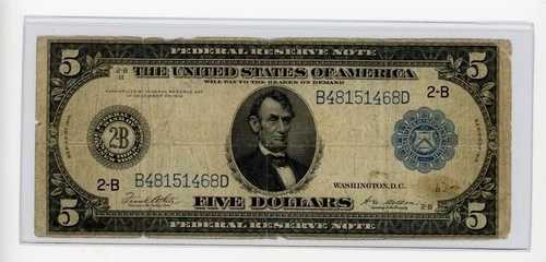 1914年 5ドル連邦準備銀行券 ニューヨーク市 大型 FR851A VG 55,440円