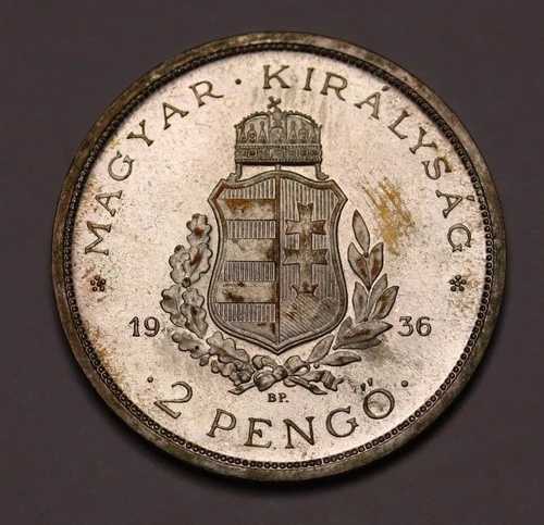 1936 ハンガリー シルバー 2 Peng? KM# 515 - リストの死 - プルーフ リストライク ミント\u003d2k