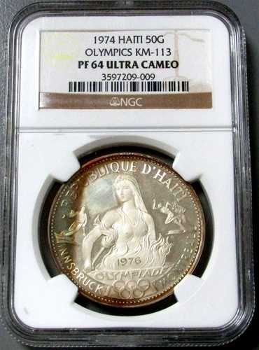 1974年 シルバー ハイチ 50 グールド 76 オリンピック マスターピース コレクション NGC プルーフ 64 UC